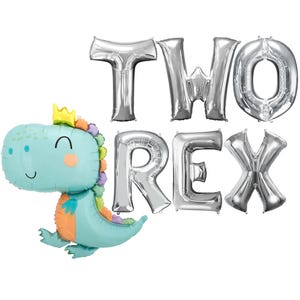 Two Rex Banner, 2nd Birthday Decor, Dinosaur Birthday Decorations, Two Rex Dinosaur Party Balloon Banner, Two Rex Birthday - 16in Tall bild 2