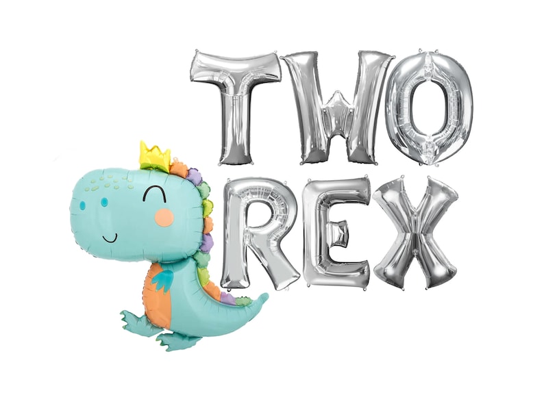 Two Rex Banner, 2nd Birthday Decor, Dinosaur Birthday Decorations, Two Rex Dinosaur Party Balloon Banner, Two Rex Birthday - 16in Tall bild 2