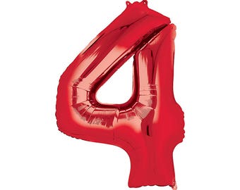 Giant 34" Number 4 RED Mylar Balloon - Number 4 Balloon- FOUR Balloon - FOURTH Birthday Decor- Fourth Birthday Photo Prop