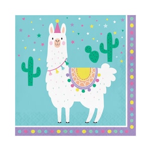 Llama Napkins, Llama Party Napkins, Llama Decor, Llama Birthday, Llama Baby Shower, Alpaca Party, Fiesta Party, Cactus Party Napkins - 16 CT