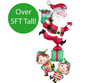 63" Santa and Elves Balloon - Christmas Balloon Decoration, Santa Balloon, Christmas Party Decoration, Elf Balloon, Christmas Decor