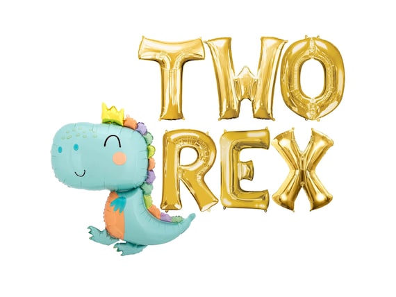 Two Rex Banner, 2nd Birthday Decor, Dinosaur Birthday Decorations, Two Rex Dinosaur Party Balloon Banner, Two Rex Birthday - 34in Tall