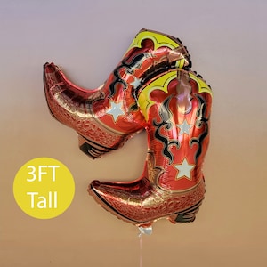 Cowboy Boots Balloon 36&quot; Western Party Decorations Rodeo Birthday Decor Cowboy Baby Shower Farm Party Red Boots Barnyard Horse Cowboy Party