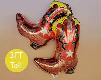 Cowboy Boots Balloon 36" Western Party Decorations Rodeo Birthday Decor Cowboy Baby Shower Farm Party Red Boots Barnyard Horse Cowboy Party