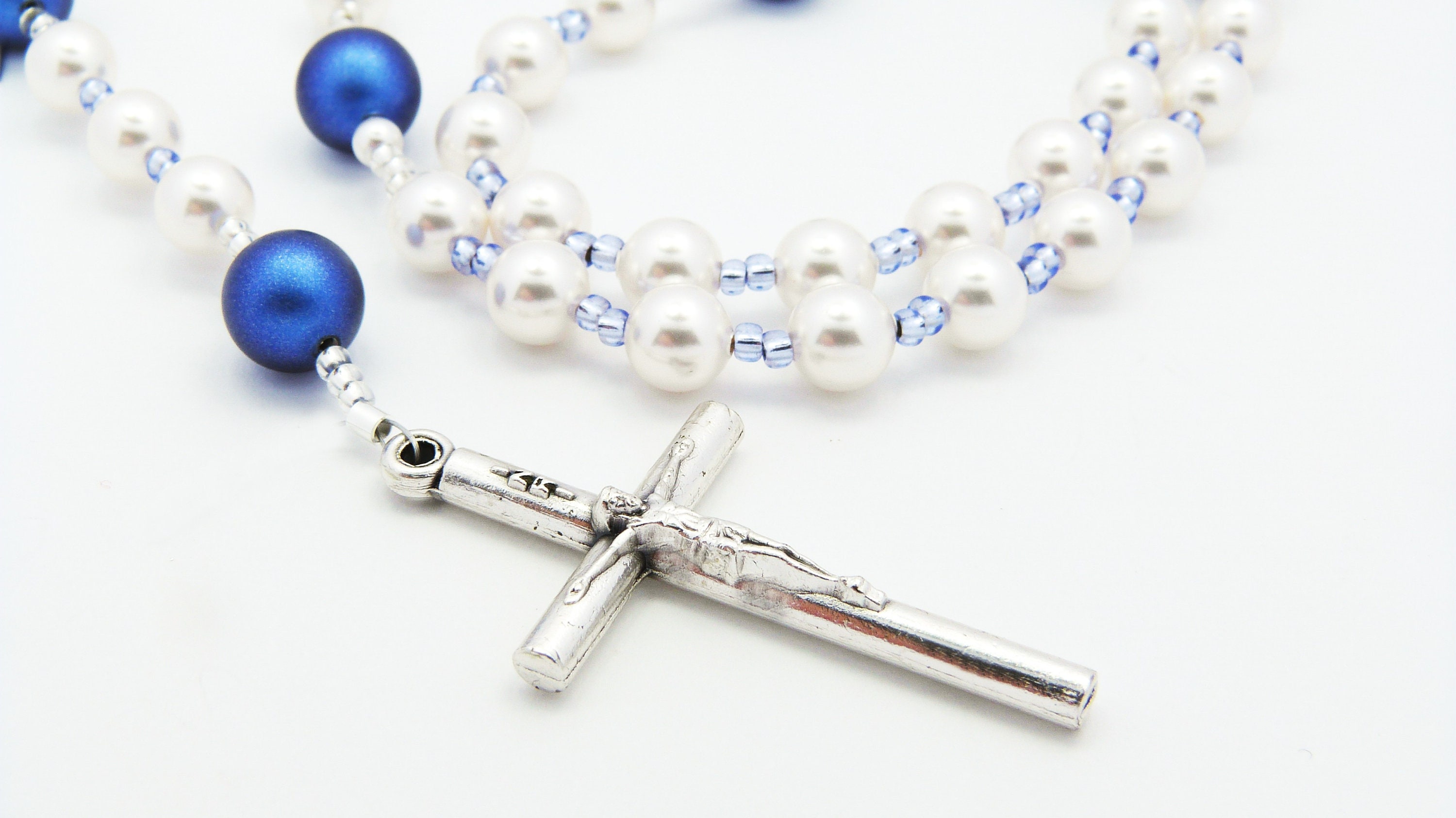 Baptism Rosary Beads for Boy Swarovski Pearl Rosary Baptism Etsy UK