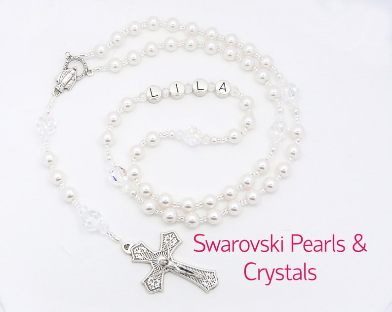 Personalised Rosary Beads Baptism Communion Girl Baptism Gift Etsy