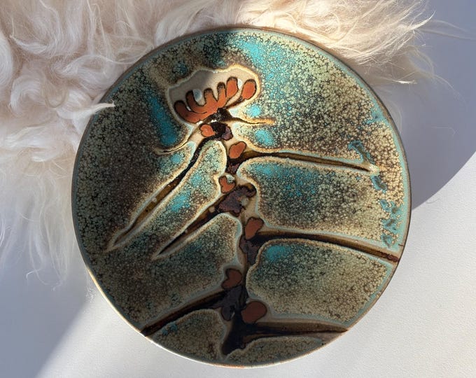1960s Aqua/Brown Japanese Artisan Studio Pottery, Large Clay Serving Plate