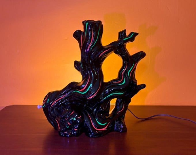 Restored Retro "Driftwood" Ceramic TV Lamp w Black Light Reactive Paint