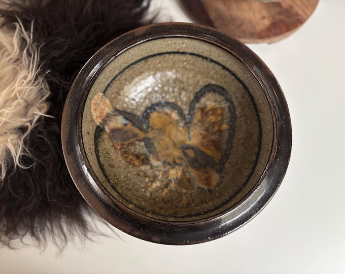 1970s Blue & Brown Large Studio Art Ceramic Bowl, 12”, Signed