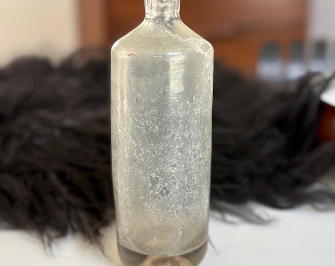 1800s Glass Medicine Bottle, Dug Bottle, Handblown 7.25”
