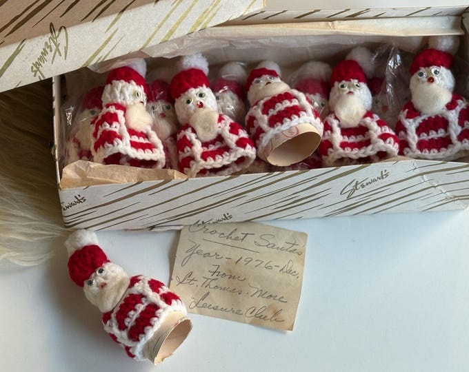 1976 Handmade Crocheted Santa Decorations, Set of 12