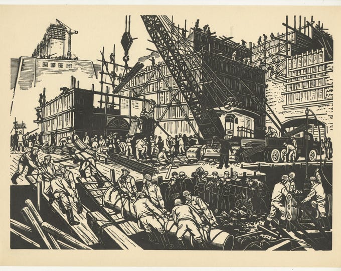 Conquer Huang He River 1959 Original Lithograph by Li Hua