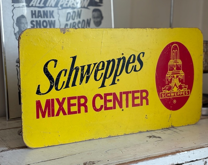 Antique Schweppes Gingeral Advertisement Sign, Masonite 23x12”
