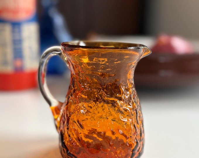 1960s MCM Orange Pilgrim Textured Glass Creamer