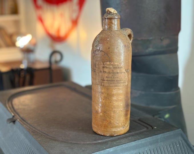1800's German Nassau Selters Mineral Water Stoneware Clay Bottle, Salt Glazed