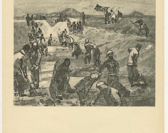 Digging A Canal In China 1959 Original Lithogrph by Tadeusz Kulisiewicz