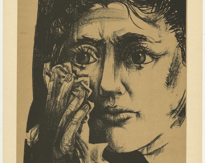 Untitled, Portrait of a Woman 1959 Original Lithograph by Jose Venturelli