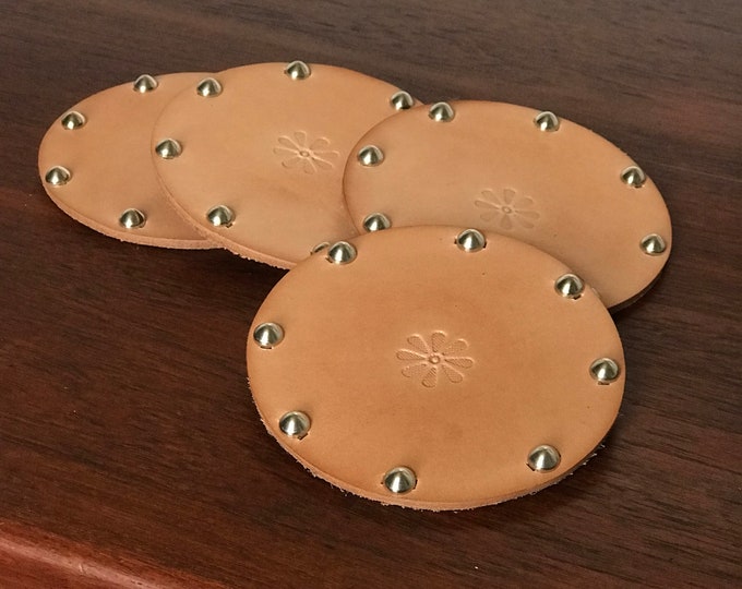 Veg Tan Studded Leather Coasters