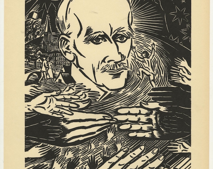 Tribute to Romain Rolland 1959 Original Lithograph by Frans Masereel