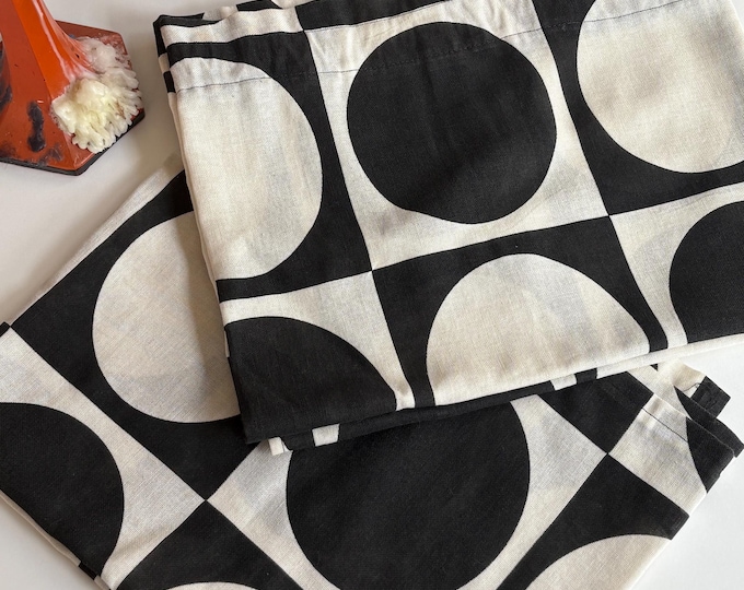 1960s Danish Space Age Linen Panel Curtains, Set of 2 Black & White
