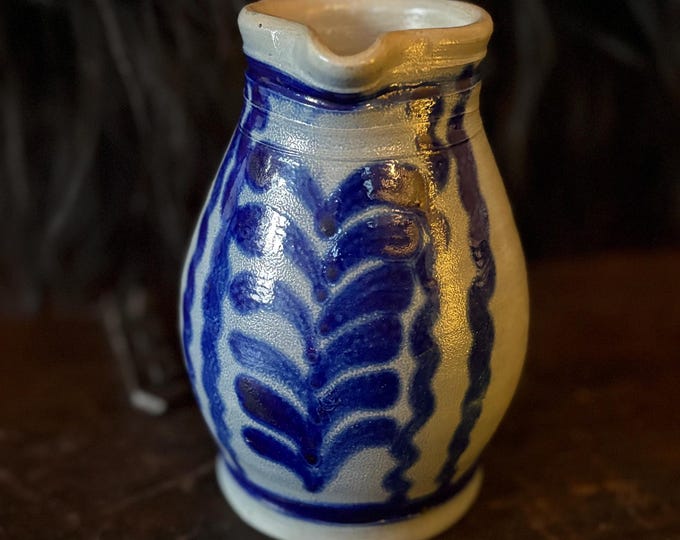 1970s West German Cobalt Salt Glaze Primitive Stoneware Creamer or Small Pitcher