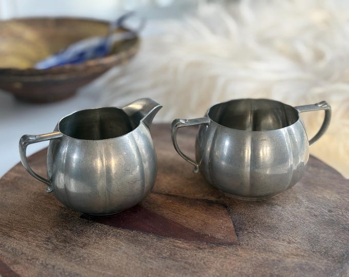 1880s Flagg & Homan Pewter Sugar and Creamer Set