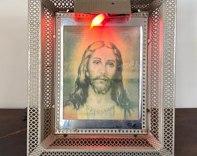 1950s Lit Linticular Jesus & The Last Supper Framed Wall Hanging, Works!