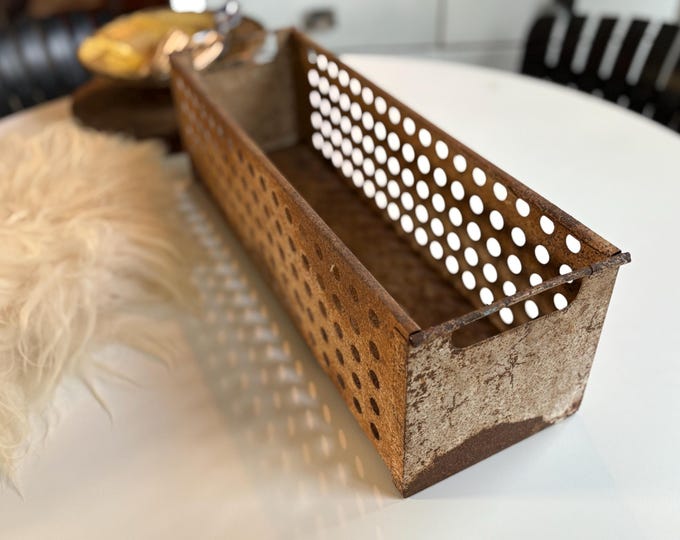 1940s Industrial, Perforated Large Metal Bin with Handles