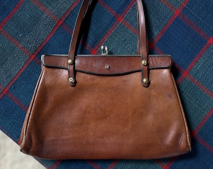 1960s Etienne Aigner Leather Handbag, Kiss Clasp Purse