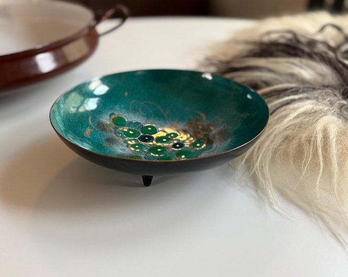 MCM German Enamal Turquoise Hand Painted 8” Dish by Sascha Brastoff