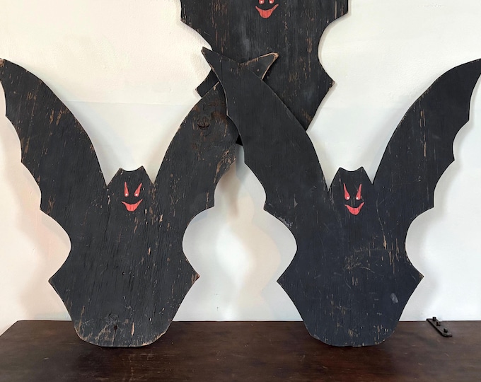 1950s Folk Art Wood Cutout Bats, 2 Available