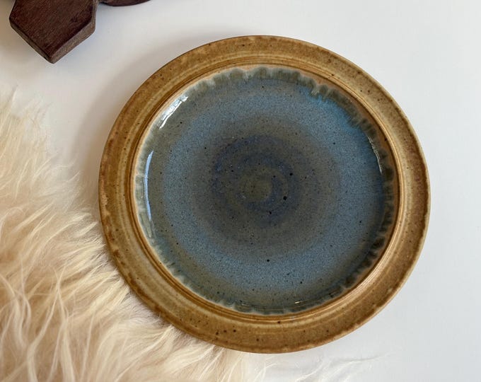 Vintage Signed Large Studio Pottery Plate in Blue & Brown