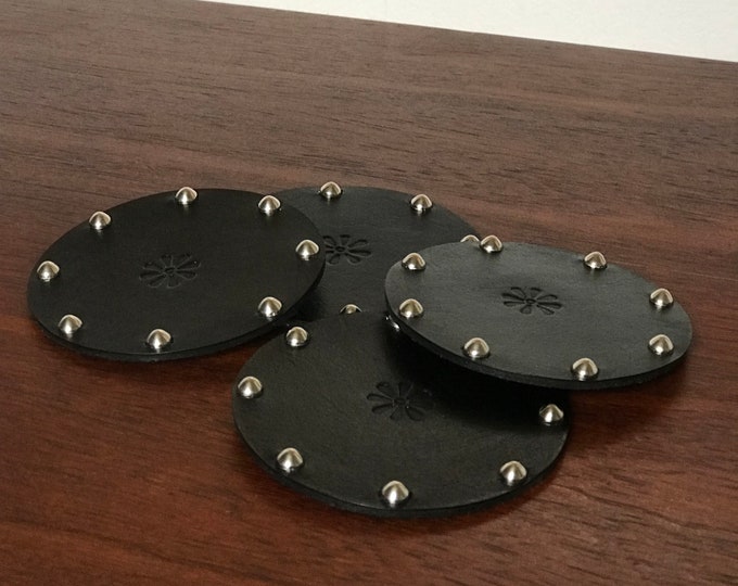 Black Studded Leather Coasters
