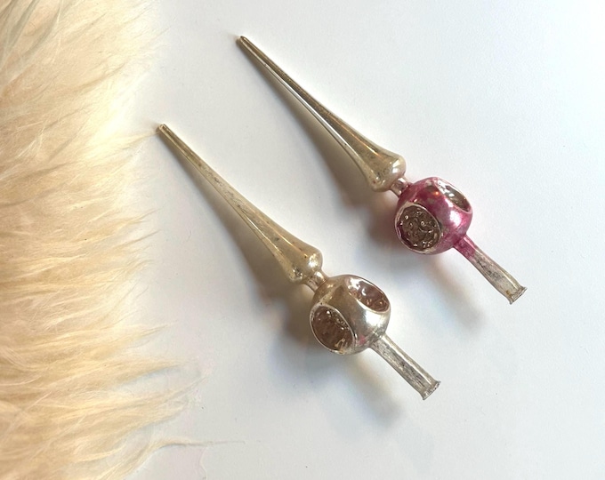 1940s West German Mercury Glass Tree Toppers in Silver & Pink, 8” Tall