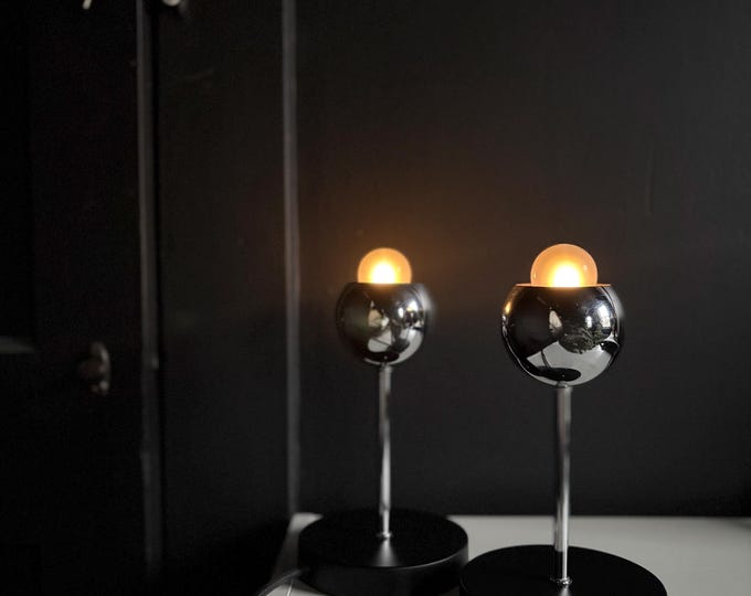 Space Age Chrome Eyeball Table Lamps, Dimmable Set of 2
