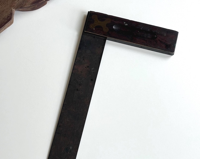 1950s 12” Stanley Carpenter Square w/ Rosewood & Brass Inlaid Handle