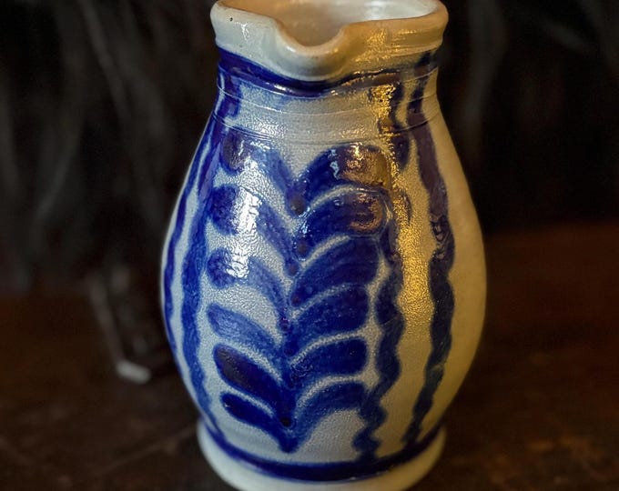 1970s West German Cobalt Salt Glaze Primitive Stoneware Creamer or Small Pitcher