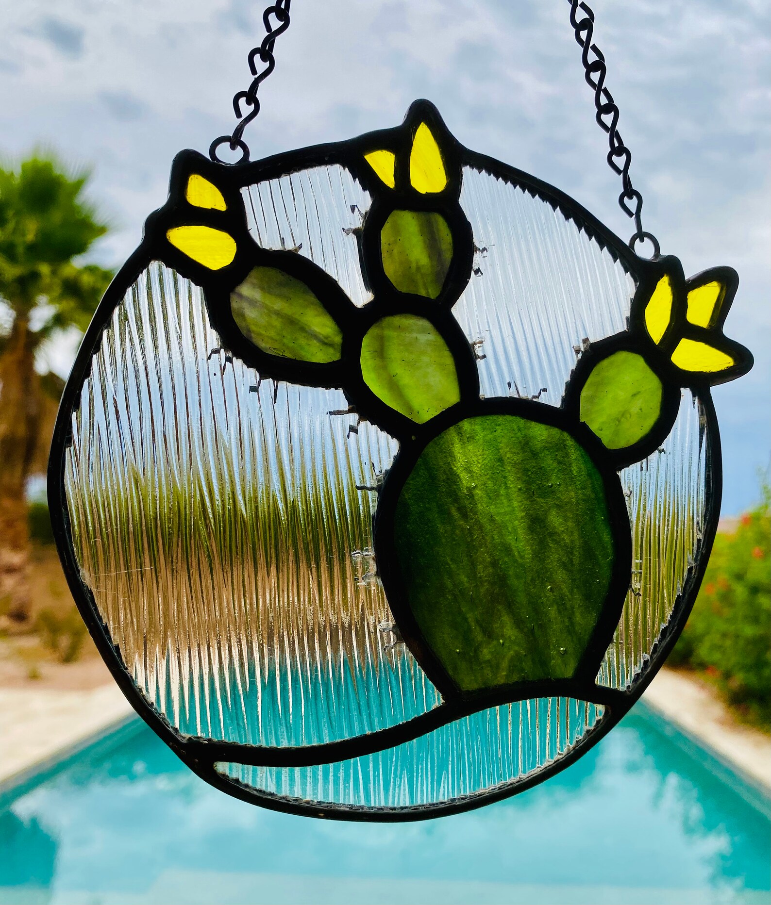 Stained Glass Prickly Pear Cactus Suncatcher Etsy