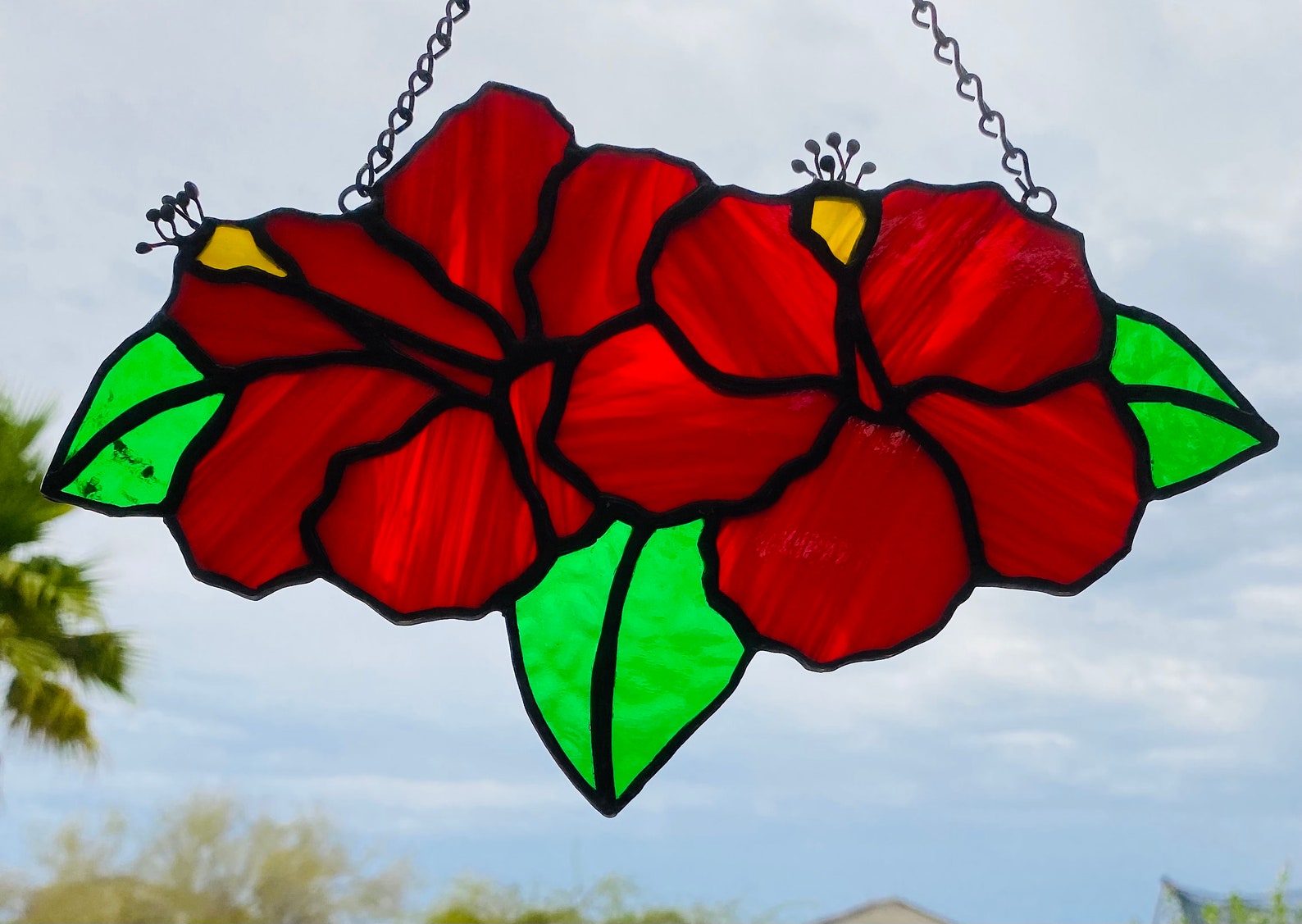 Red Stained Glass Hibiscus Suncatcher Etsy