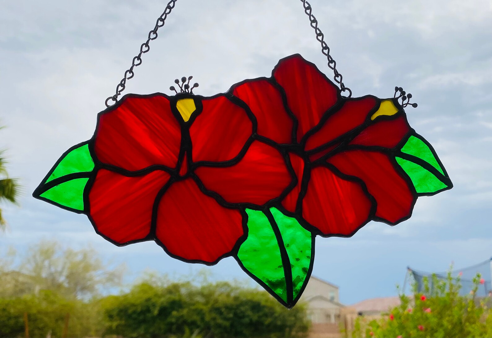 Red Stained Glass Hibiscus Suncatcher Etsy