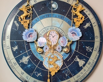 Baroque Horoscope Sagittarius Unusual Clock Statement  Necklace