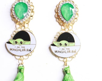 Enamel Unusual Goth I Am Mandalorian  Studs Earrings