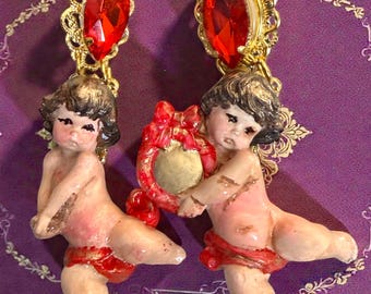 Baroque Musical Cherubs Angels  Studs Earrings