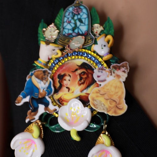 Colorful Brooch deals Beauty And The Beast Enamel Details Huge