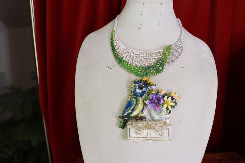 Joyería de arte Efecto 3D Adorable Loro Ventana Flor Pod Collar Colgante imagen 6