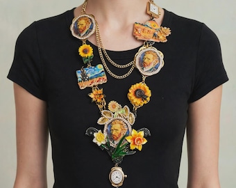 Art Jewelry Van Gogh Tribute Sunflower Enamel Collar Necklace