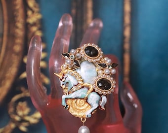 Genuine Larimar Unicorn Unusual Massive  Cocktail Ring
