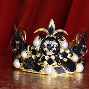 Baroque Sacred Heart Black Rhinestones  Crown Tiara Headband