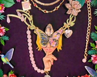 ONLY THE NECKLACE Art Jewelry 3D Effect Butterfly Mask Hush Necklace