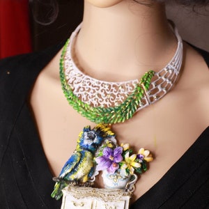Joyería de arte Efecto 3D Adorable Loro Ventana Flor Pod Collar Colgante imagen 2